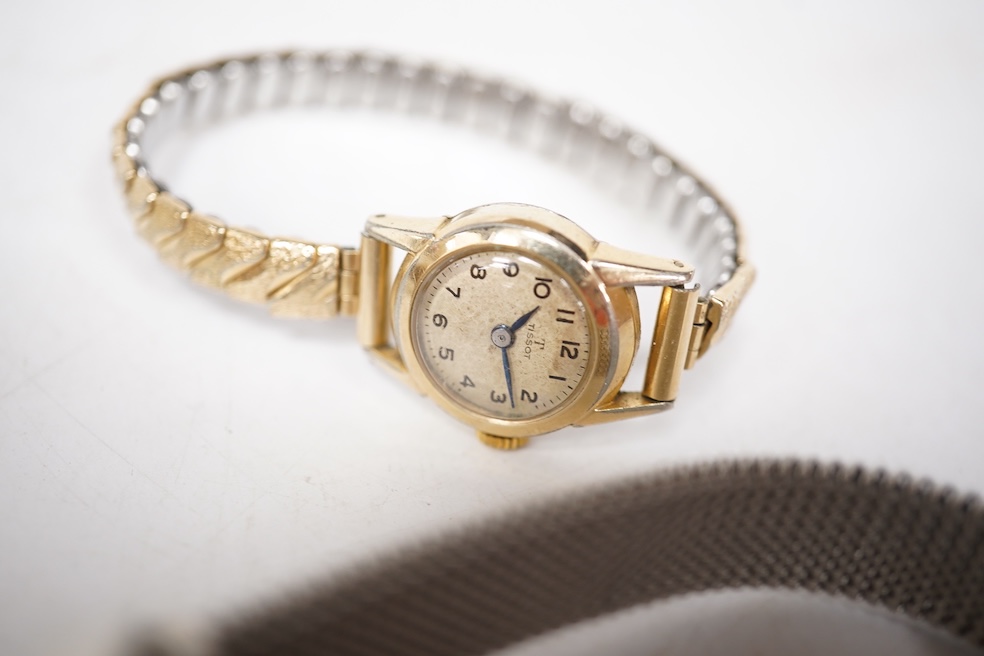 A collection of seven gentleman's assorted mainly steel wrist watches including two Tissot, a Timex, Ingersoll, Montine, Kingston and Sekonda, together with six assorted lady's mainly steel wrist watches including Seiko,